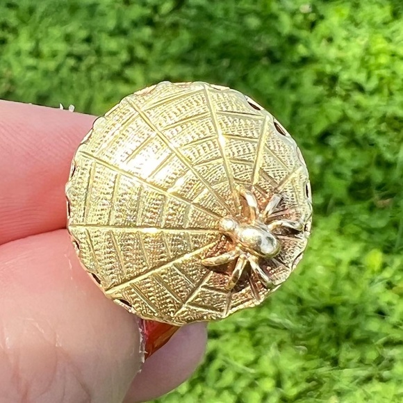 VINTAGE 14K YELLOW GOLD SPIDER WEB RING CUSTOM MADE ONE OF A KIND HALLMARKED